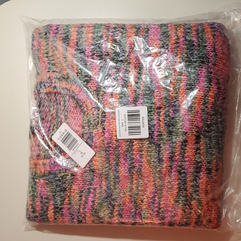 ❤️NWT TORRID SWEATER SPACEDYE MULTI-COLOR - DROP SHOULDER CREW NECK CROP - Picture 3 of 11